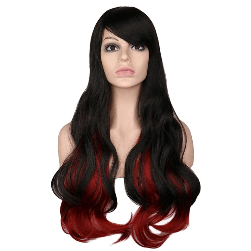 Mixed Black Red Long Wavy Wig