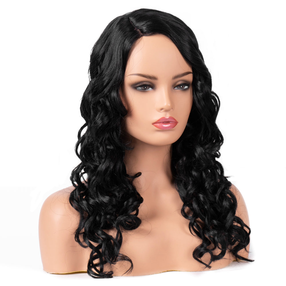 Synthetic Black Natural Wig Middle Part Loose Wave for  Black Women